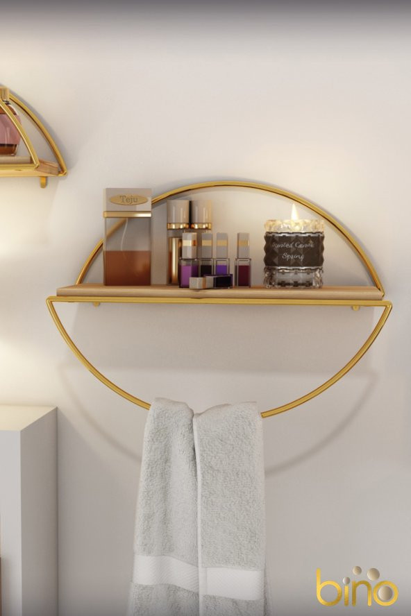 Bino Duvar Rafı MASİF ALTIN GOLD PASLANMAZ Mutfak Banyo Altın Elips Kitaplık Demonte ürün görseli 1