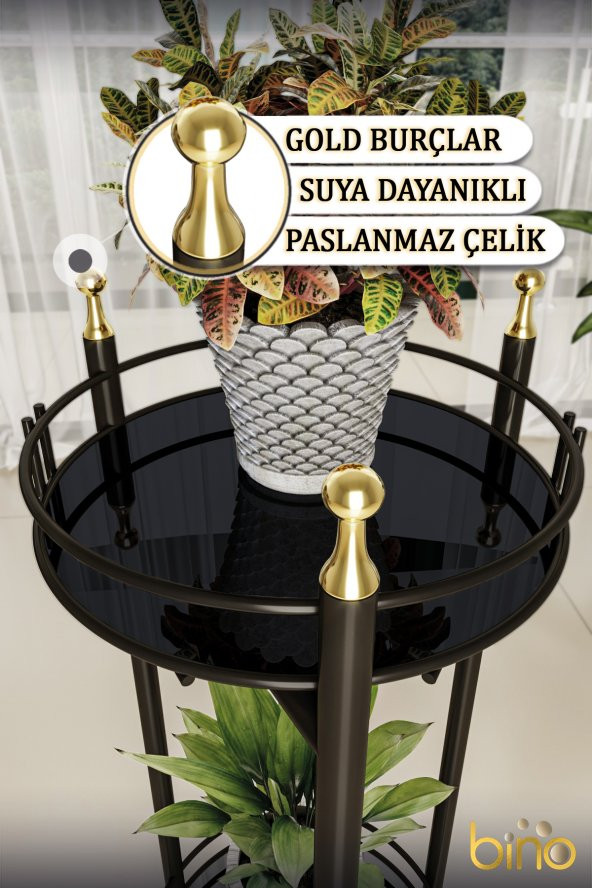 Bino Saksılık Organizer Bahçe Balkon Standı Çiçeklik Dekoratif Lüks Metal 2 Katlı Servis Sunum Tepsi ürün görseli 1