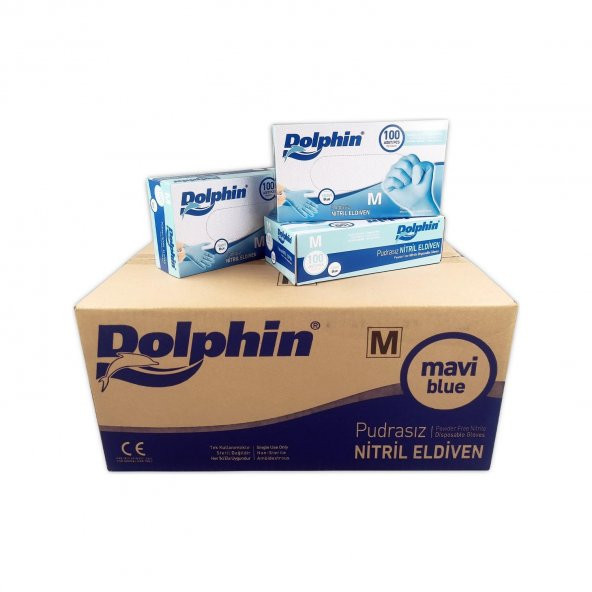 Dolphin Tek Kullanımlık Lateks Mavi Pudrasız Nitril Muayne Eldiveni Medium Orta Boy -100'lü 20 Paket ürün görseli 1