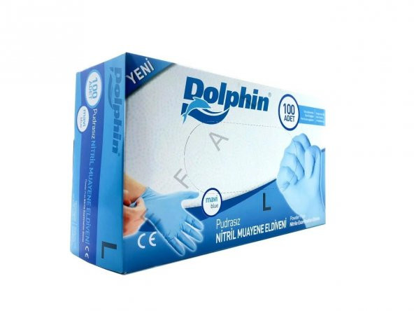 Dolphin Tek Kullanımlık Lateks Mavi Pudrasız Nitril Muayne Eldiveni Large Büyük Boy - 100'lü Paket ürün görseli 1