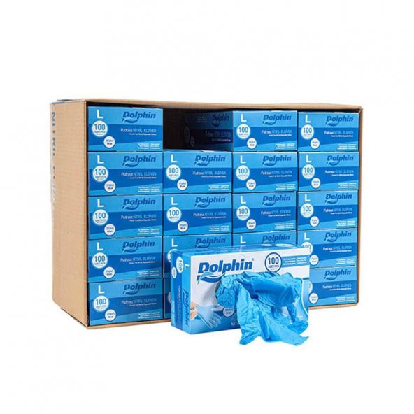 Dolphin Tek Kullanımlık Lateks Mavi Pudrasız Nitril Muayne Eldiveni Large Büyük Boy -100'lü 20 Paket ürün görseli 1