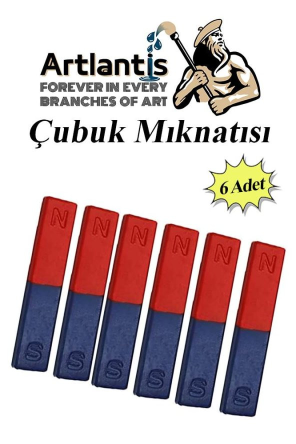 Çubuk Mıknatıs Deney Malzemesi 6 Adet Okul Projeleri İçin I Şekilli Çubuk Mıknatıs Kırmızı Mavi Boyalı ürün görseli 1