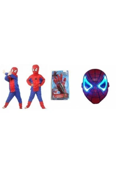 3 Ürün-örümcek Adam Kostümü 4-6 Yaş Spiderman Işıklı Maske + Vantuz Atan Eldiveni ürün görseli 1