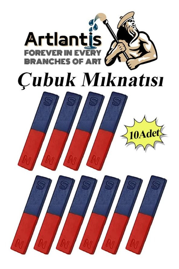 Çubuk Mıknatıs Deney Malzemesi 10 Adet Okul Projeleri İçin I Şekilli Çubuk Mıknatıs Kırmızı Mavi Boyalı ürün görseli 1