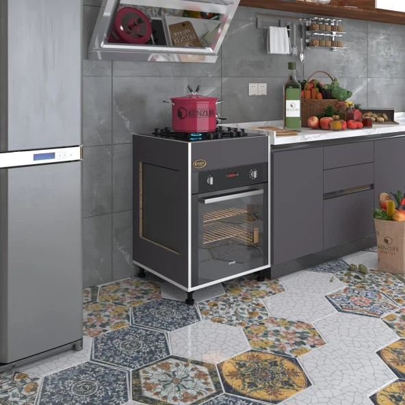 Kenzlife ankastre modülü kabini haya busa3 gri 85*60*56 fırın ocak dolabı ayarlı ayaklı üstten ürün görseli 1