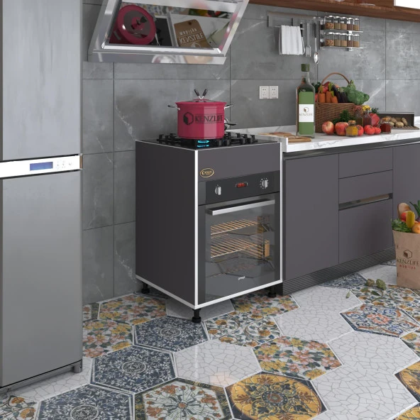 Kenzlife ankastre modülü kabini şirpençe gri 85*60*56 fırın ocak dolabı ayarlı ayaklı üstten ürün görseli 1