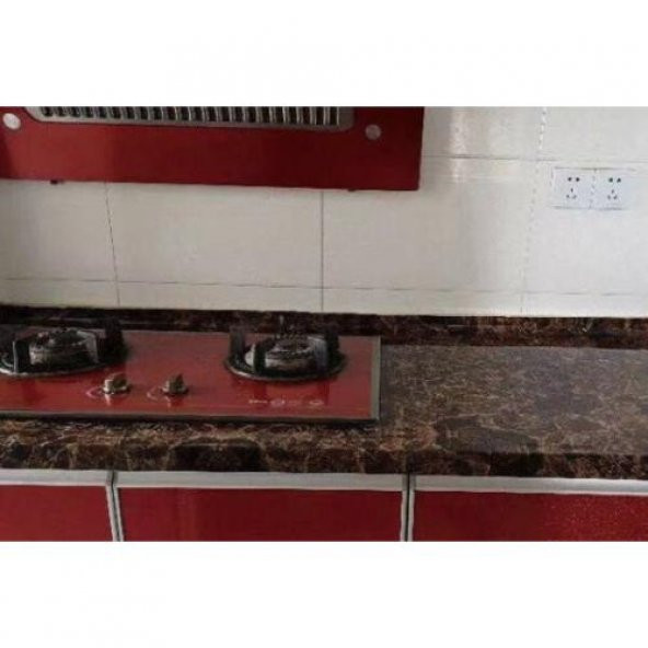 Zhlhome Mermer Desenli 5mt x 60 cm Masa Tezgah Mutfak Su Geçirmez Yapışkanlı Folyo Sticker Kahverenk ürün görseli 1