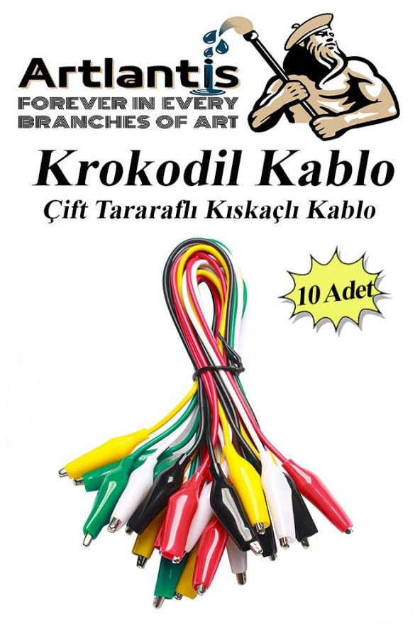 Krokodil Kablo 52 cm 10 lu 1 Paket Timsah Ağızlı İki Tarafı Kıskaçlı Kablo Elektrik Deney Kablosu Klipsli ürün görseli 1