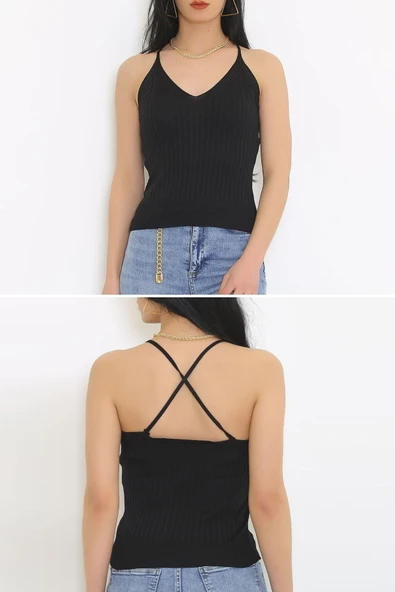 Zhlbutik Arkası Çapraz Bluz Siyah 6060.352 ürün görseli 1