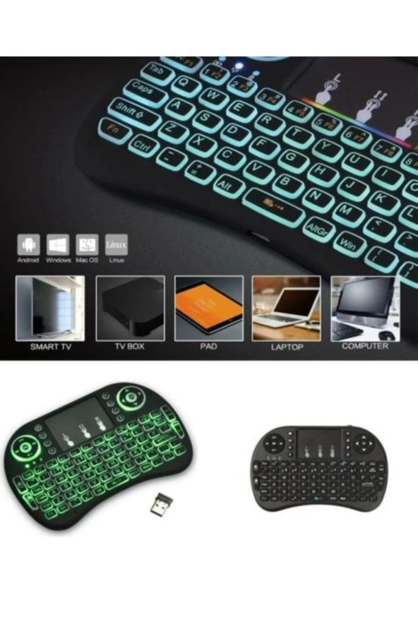 Işıklı Mini Klavye Mouse Smart Tv Box Pc Şarjlı Oyuncu Klavye - Resim 6