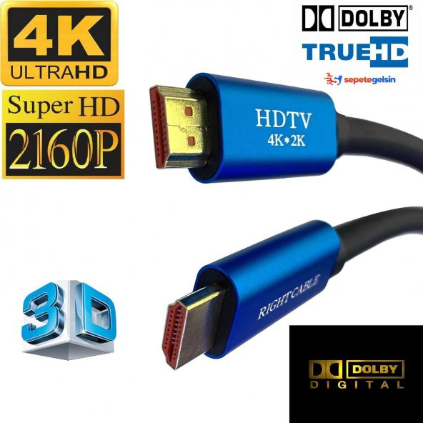 5Metre Altın Uçlu 4K 3D HDMI Kablo - Resim 2