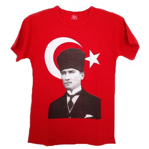 KALPAKLI KIRMIZI AY YILDIZLI ATATÜRK TİŞÖRTÜ PAMUKLU ÜRÜN ürün görseli 1