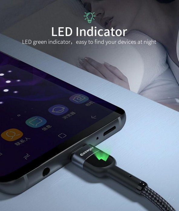 Essager Led Işıklı 3.0A 1Metre Type-C Şarj Data Kablosu - Resim 8
