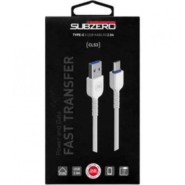 Subzero 2.8A 1Metre Usb Type-C Şarj Data Kablosu Beyaz - Resim 2
