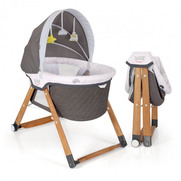 Kiwi Sleeper All İn One Naturel Ahşap Sallanabilen Katlanır Tekerli Bebek Beşiği Yaprak Desenli ürün görseli 1