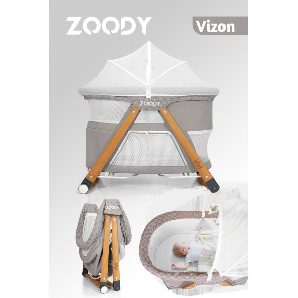 Kiwi Zoody 3 in 1 Bebek Beşiği, Oyun Parkı ve Park Yatak Vizon ürün görseli 1