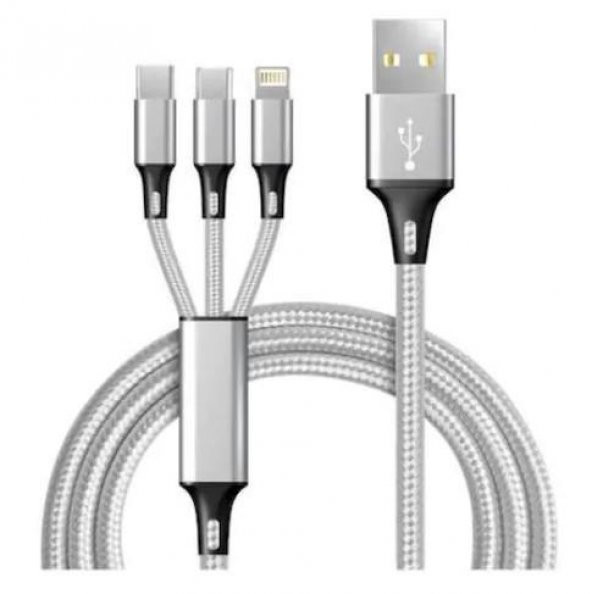 Concord 2.4A 120Cm 3 Çıkışlı Mikro Usb Lightning Type-C Kablo ürün görseli 1