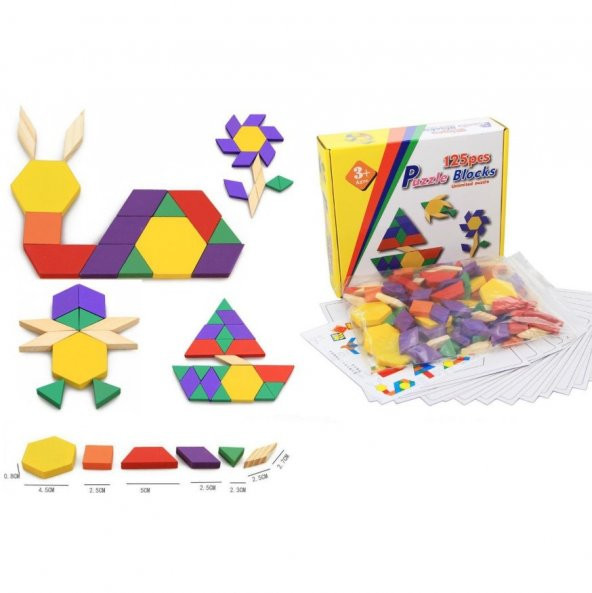 Ahşap 125 Parça Blok Eğitici Tangram Puzzle - Resim 5