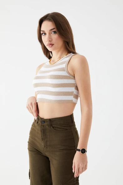 Zhlbutik Çizgili Triko Atlet - Resim 9
