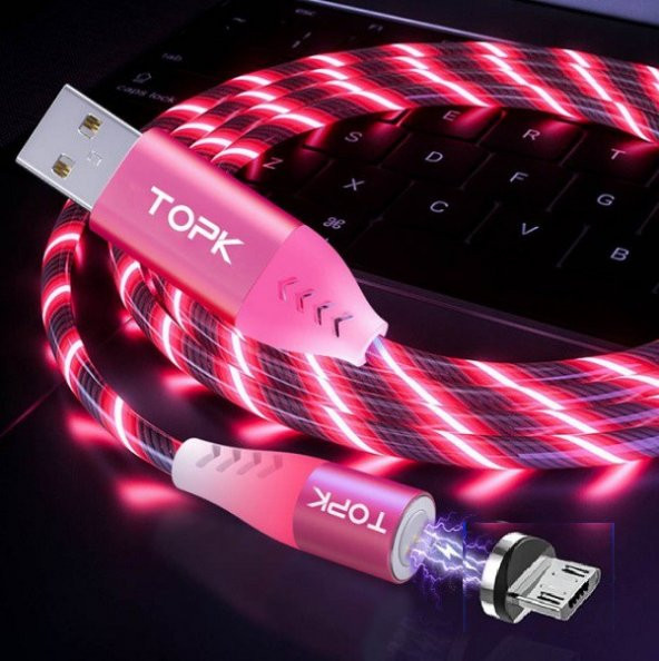 Topk Manyetik Mıknatıslı Kayar Işıklı Mikro Usb Kablo 1 Metre ürün görseli 1