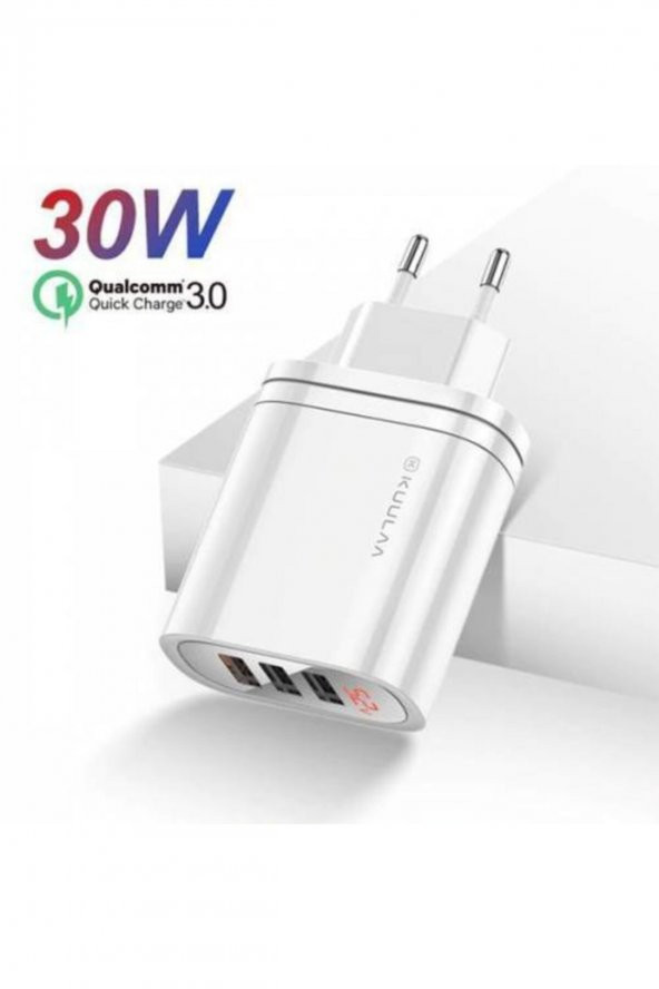 Orjinal Kuulaa 3 Usb Girişli Qc3.0+pd 30w Hızlı Şarj Dijital Ekran Şarj Başlığı Hızlı Şarj Başlığı ürün görseli 1