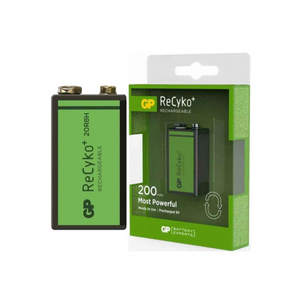 GP Recyko 9 Volt 200 Mah Nı-mh Şarjlı Pil 20r8h ürün görseli 1