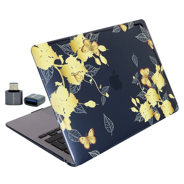 MacBook Air 13.6 M2 M3 M4 M5 Kılıf Kristal İnce Lazer Baskılı Çiçek Desenli Kapak Parlak Yüzey ürün görseli 1