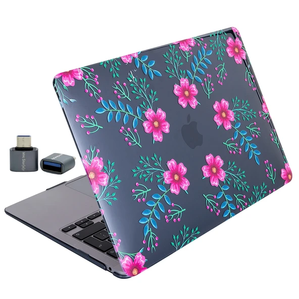 MacBook Air 13 Uyumlu Sert Kılıf İnce Hafif Darbe Çizilme Koruma Çiçek Desenli – M1 A2337, A2179, A1932 ürün görseli 1