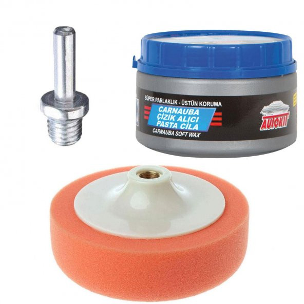 Pasta Cila Polisaj Süngeri Zımpara Tabanlı Turuncu 150 mm + M14 Matkap Aparatı + Oto Cila Pasta 300 Gr ürün görseli 1