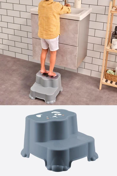 Flosoft Kaydırmaz Çocuk Taburesi Çift Basamaklı, Çocuk Banyo Lavabo Basamak Merdiven Yükseltici Mavi ürün görseli 1