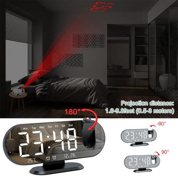 Valkyrie Projeksiyon Çift Alarm Dereceli LED Masa Saati - Resim 5