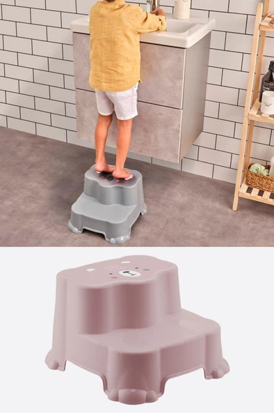 Flosoft Kaydırmaz Çocuk Taburesi Çift Basamaklı, Çocuk Banyo Lavabo Merdiven Yükseltici Pembe ürün görseli 1