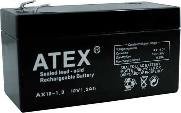 Atex AX-12V 12 Volt 1.3 Amper Bakımsız Kuru Akü ürün görseli 1