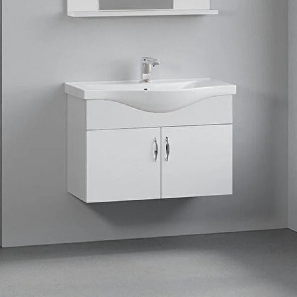 Denko Akyazı 80 cm MDF Beyaz Banyo Dolabı,Alt Modül ve Lavabo ürün görseli 1