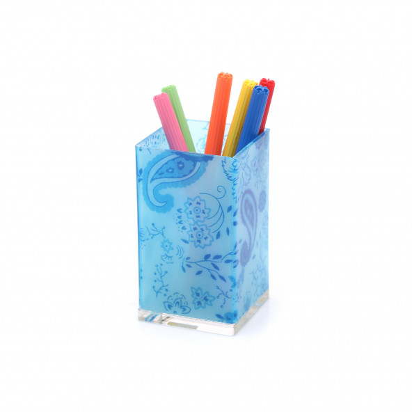 KIR70317D1 KALEMLİK MAVİ KUMAŞ DESENLİ OFİS GERECİ 6X6X12CM 300ML ürün görseli 1