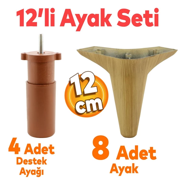 Aspen 12'li Set Mobilya Kanepe Koltuk Tv Ünitesi Ayağı Ayakları Destek 12 Cm Kahve Robot Süpürge ürün görseli 1