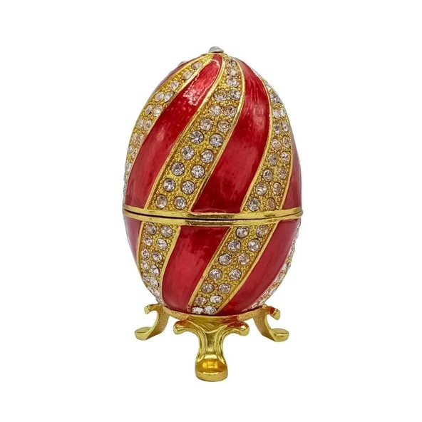 Faberge Yumurta Swarovski Taşlı Lüks Mücevher Kutusu Sarı Kırmızı 10cm HEDİYELİ ürün görseli 1