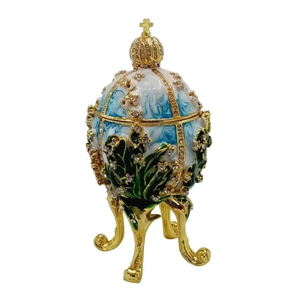 Faberge Yumurta Swarovski Taşlı Lüks Mücevher Kutusu Mavi Yeşil 12cm HEDİYELİ ürün görseli 1