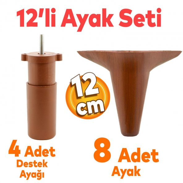 Aspen Mobilya Ayağı 12li Set Robot Süpürge İçin Koltuk Kanepe Destek 12 cm Kahverengi Baza Ayak ürün görseli 1