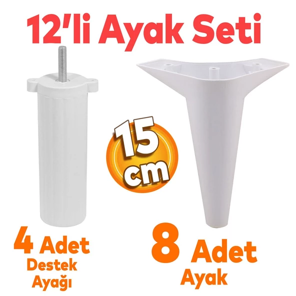 Aspen 12'li Set Mobilya Kanepe Koltuk Tv Ünitesi Baza Ayağı Ayakları Destek 15 Cm Robot Süpürge ürün görseli 1
