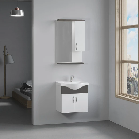 Denko Akyazı 55 cm MDF Antrasit Gri Banyo Dolabı Takımı ürün görseli 1