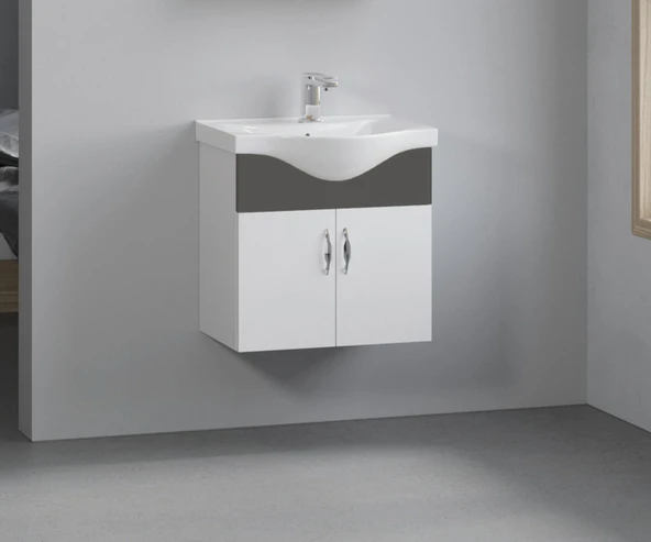 Denko Akyazı 55 cm MDF Banyo Dolabı Antrasit Gri Alt Modül ve Lavabo ürün görseli 1