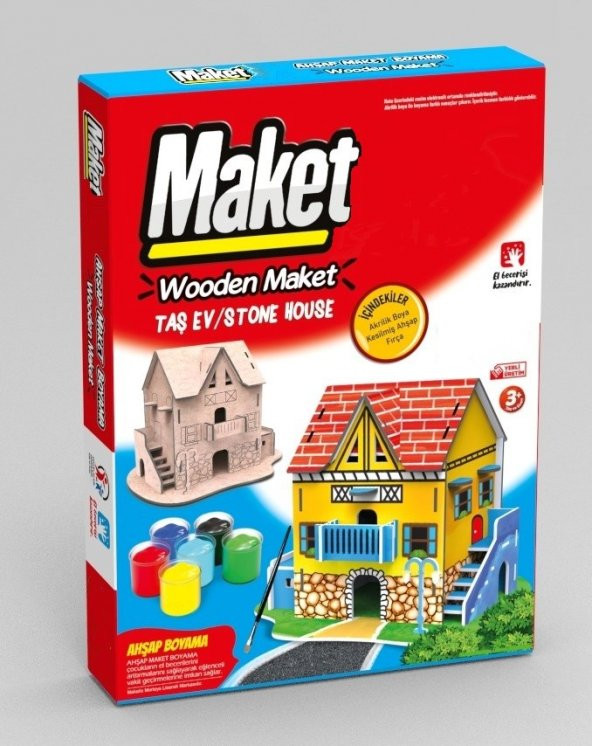 Ahşap Taş Ev Maket Boyama Seti, 6lı Boya Ve Fırça Dahil ürün görseli 1