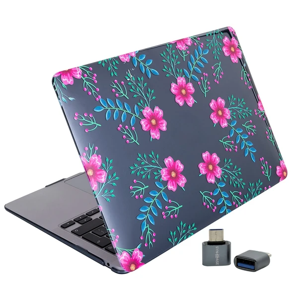 Huawei MateBook D14 Kılıf Kristal Parlak Çiçek Desenli Sert Hard Case İnce Hafif 2019-2022 ürün görseli 1