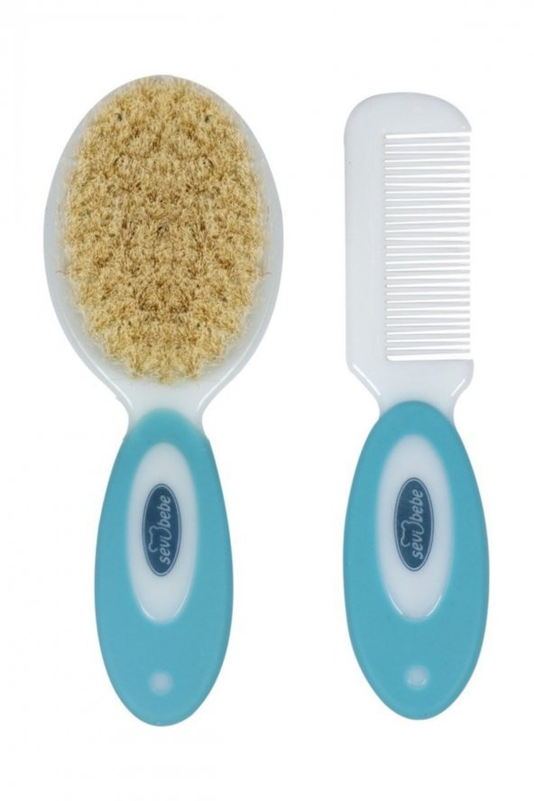Sevi Bebe Naturel Fırça Tarak Seti Mavi - Resim 2
