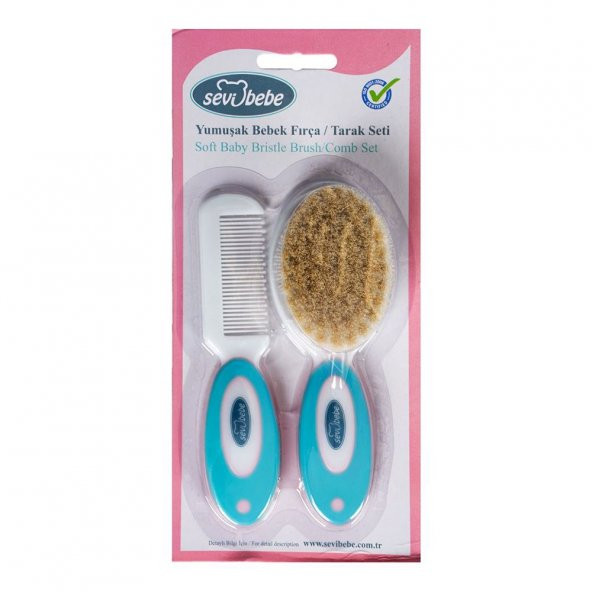 Sevi Bebe Naturel Fırça Tarak Seti Mavi - Resim 3