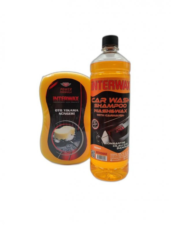 İNTERWAX CİLALI OTO ŞAMPUANI 1 LT & İNTERWAX POWER FORMULA OTO YIKAMA SÜNGERİ ürün görseli 1
