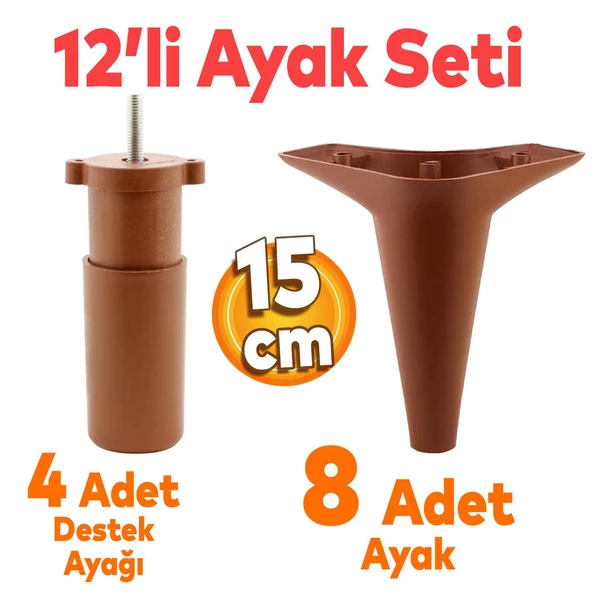 Aspen 12'li Set Mobilya Kanepe Koltuk Tv Ünitesi Baza Ayağı Ayakları Destek 15 Cm Robot Süpürge ürün görseli 1