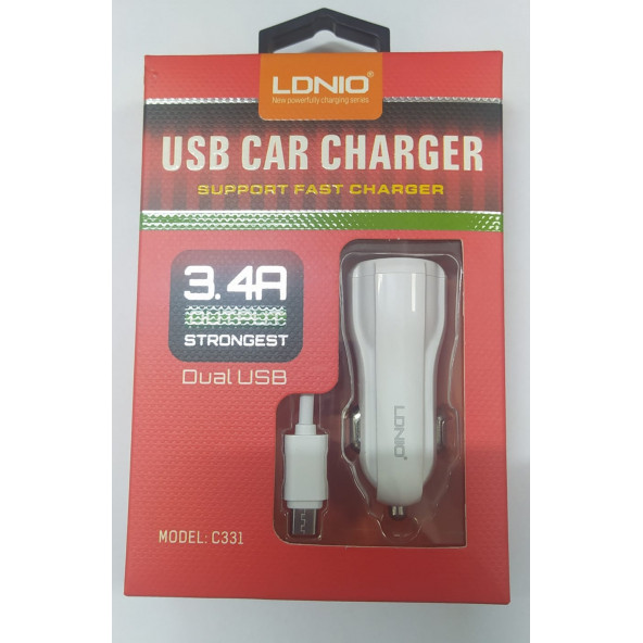 LDNIO ARAÇ ŞAJ ÇİHAZI 3,4A ÇİFT USB ÇIKIŞLI ANDROİD KABLOLU ürün görseli 1