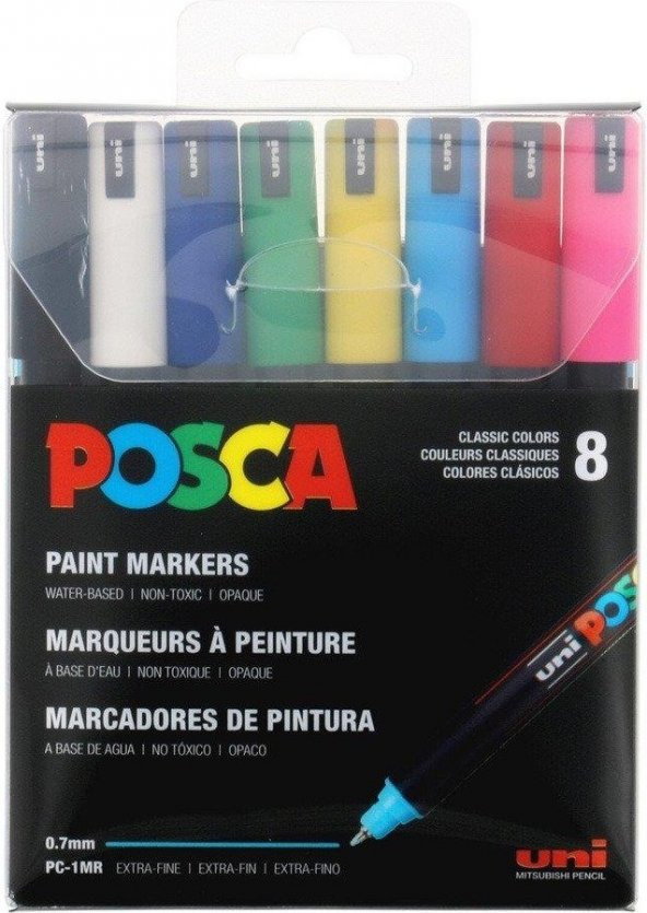 Uni Posca 0.7 Su Bazlı Poster Markörü Ana Renk 8li ürün görseli 1